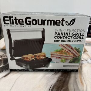Elite Gourmet 3-in-1 Panini Press, Contact Grill/180° Indoor Grill EPN-2976 NIB
